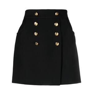 Gucci Black Crepe Button Skirt IT 36 NWT Gold Button Wool Silk Mini
